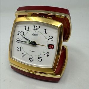 Linden Red and Gold Compact Alarm Clock 1950s-1960s